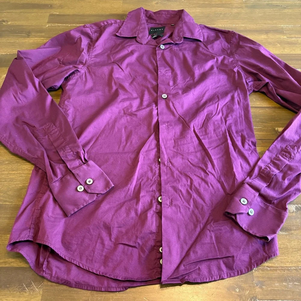 Sisley Men’s Button Down Shirt Maroon Purple Long Sleeve Dress 15 1/2